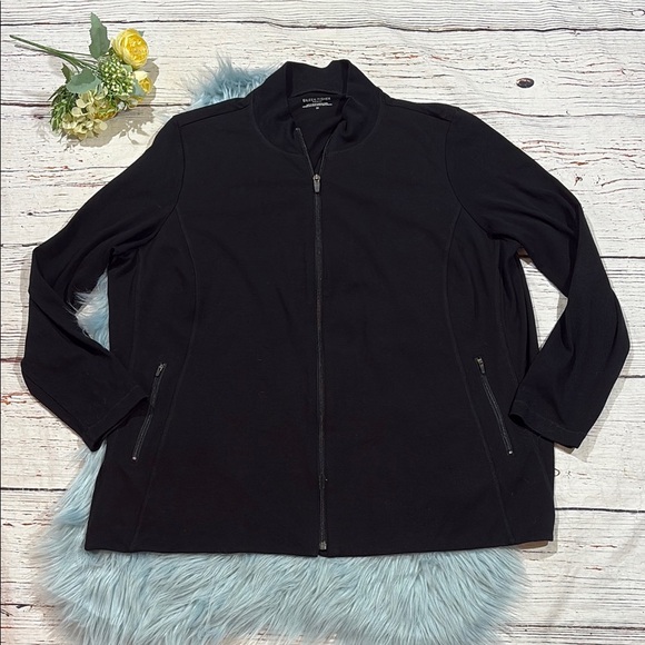 Eileen Fisher Black Zip Front Lounge Pocket Lightweight Jacket Sweatshirt - Picture 1 of 8